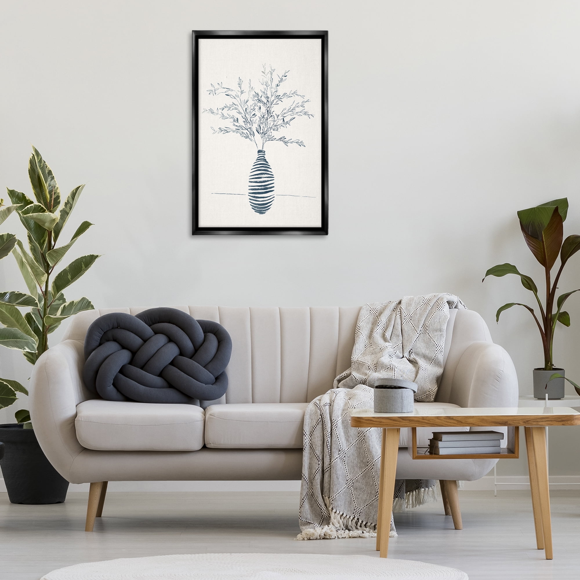 Stupell Industries Minimal Herb Vase Botanical & Floral Painting Black Floater Framed Art Print Wall Art, 21 x 31