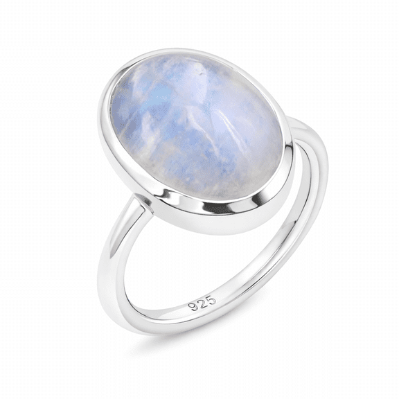 Earth Gems Jewelry Rainbow Moonstone Ring Sterling Silver Ring Handmade Statement Jewelry for Women's