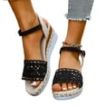 thumbnail image 4 of Women's Lightweight Crochet Lace Sandals, Adjustable Buckle Espadrille Wedge Heels, Open Toe Casual Summer Chunky Shoes for All-Day Comfort Black 6.5, 4 of 9