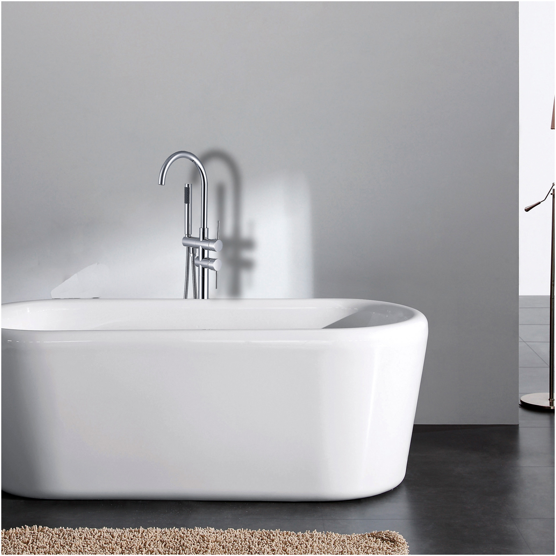 JERFIT 8.5" Freestanding Modern Tub Filler with Hand Shower, 3.9 GPM High Flow Bath Faucet in Chrome for Bathtub, Polished Chrome Finish