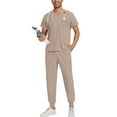thumbnail image 2 of Scrubs for Men Set, Modern V Neck Scrub Top & Jogger Pant with 8 Pockets Professionals Soft Stretch Athletic Nursing Uniform Workwear (Khaki), 2 of 6