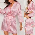 thumbnail image 5 of EcoNesxp Robe de Matin Douce et Confortable pour Femmes Kimono en Satin Robe de Mariée Rayée Applicable Rose Petit, 5 of 5