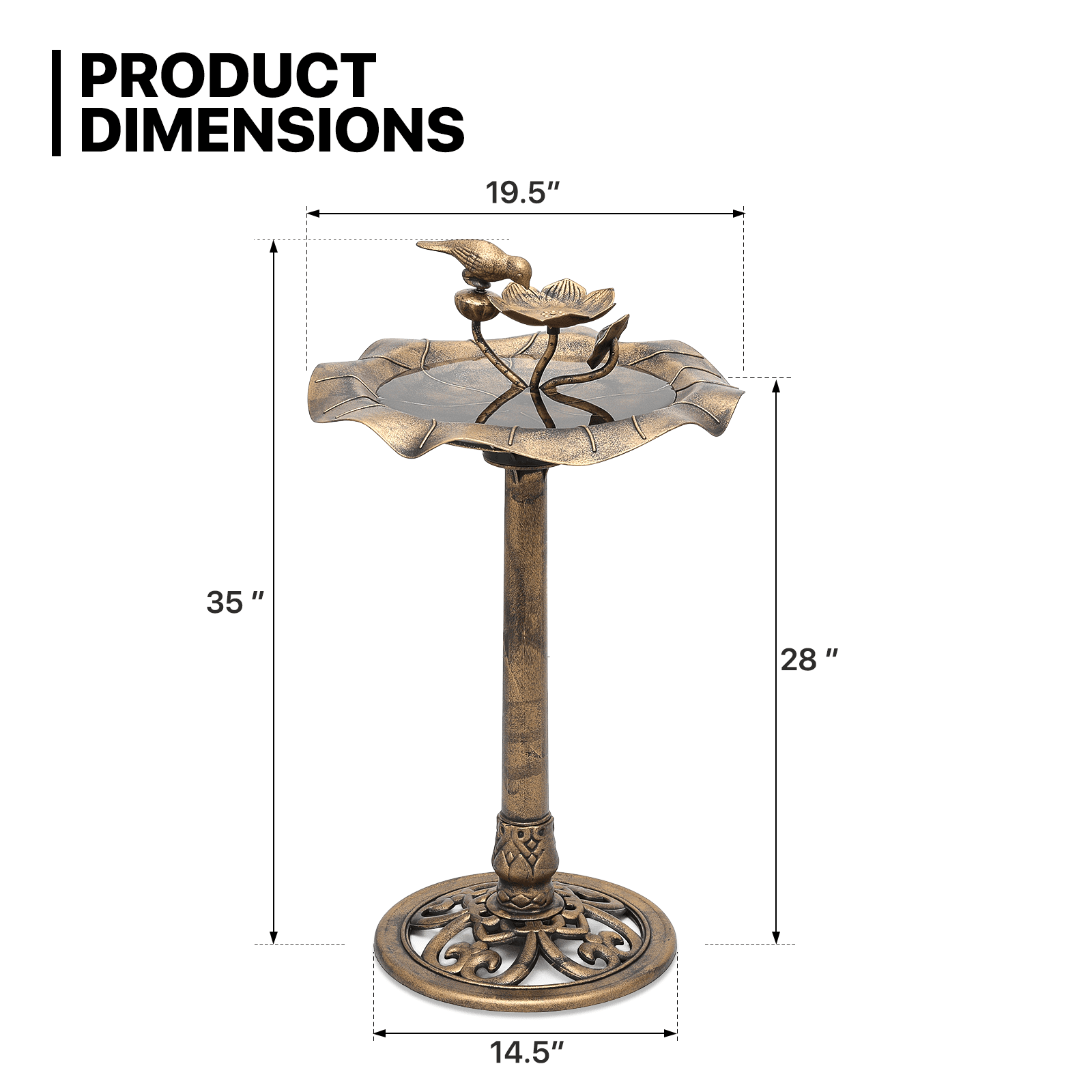 MoNiBloom 28" Outdoor Pedestal Bird Bath, for Garden Patio Backyard Decor, Bronze