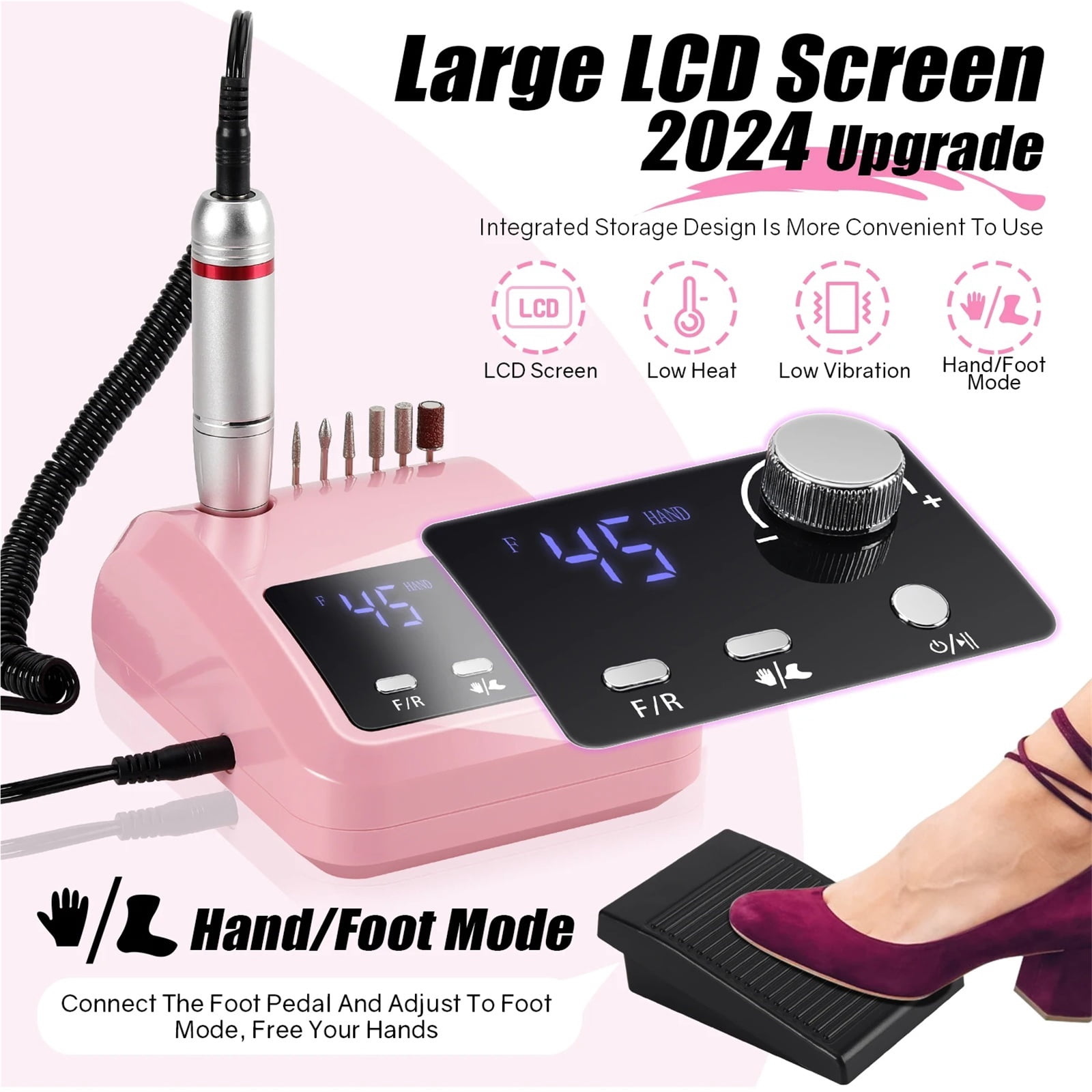 45000RPM Electric Nail Drill Kit For Acrylic, Gel, Dip Powder Nails, Professional Nail File Machine For Manicure & Pedicure