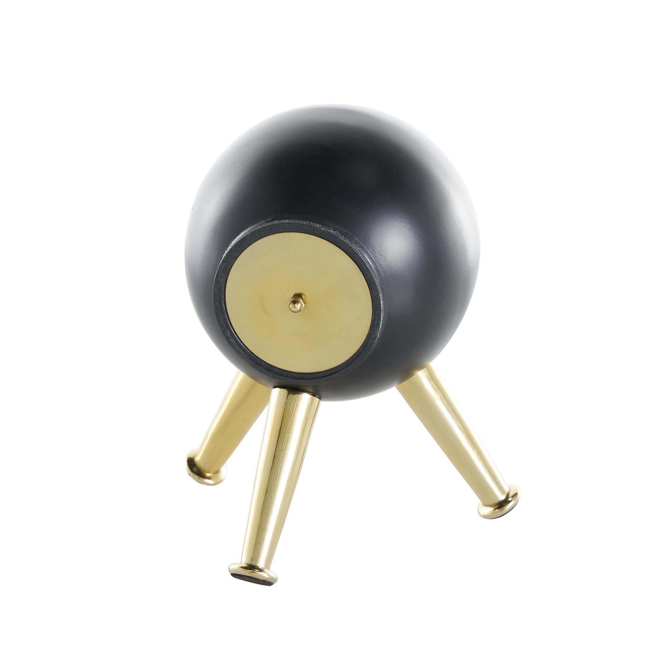 DecMode 9" Black Aluminum Metal Orb Clock with White Clockface and Gold Tripod Legs