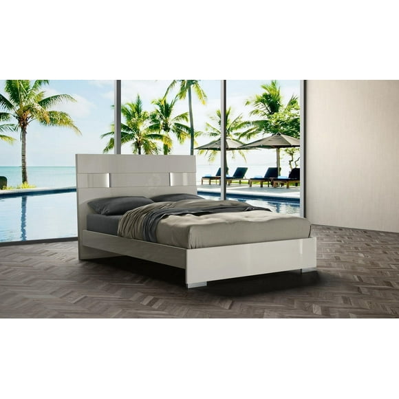 K-Living Latina Grey Lacquer Finish King-Size Bed with One-Touch LED Light