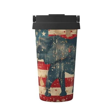 

Xecao Vintage American Flag Elephant Pattern Insulated Coffee Mug with Handle & Flip Thermos Mug Water Bottle Coffee Tumbler Cup