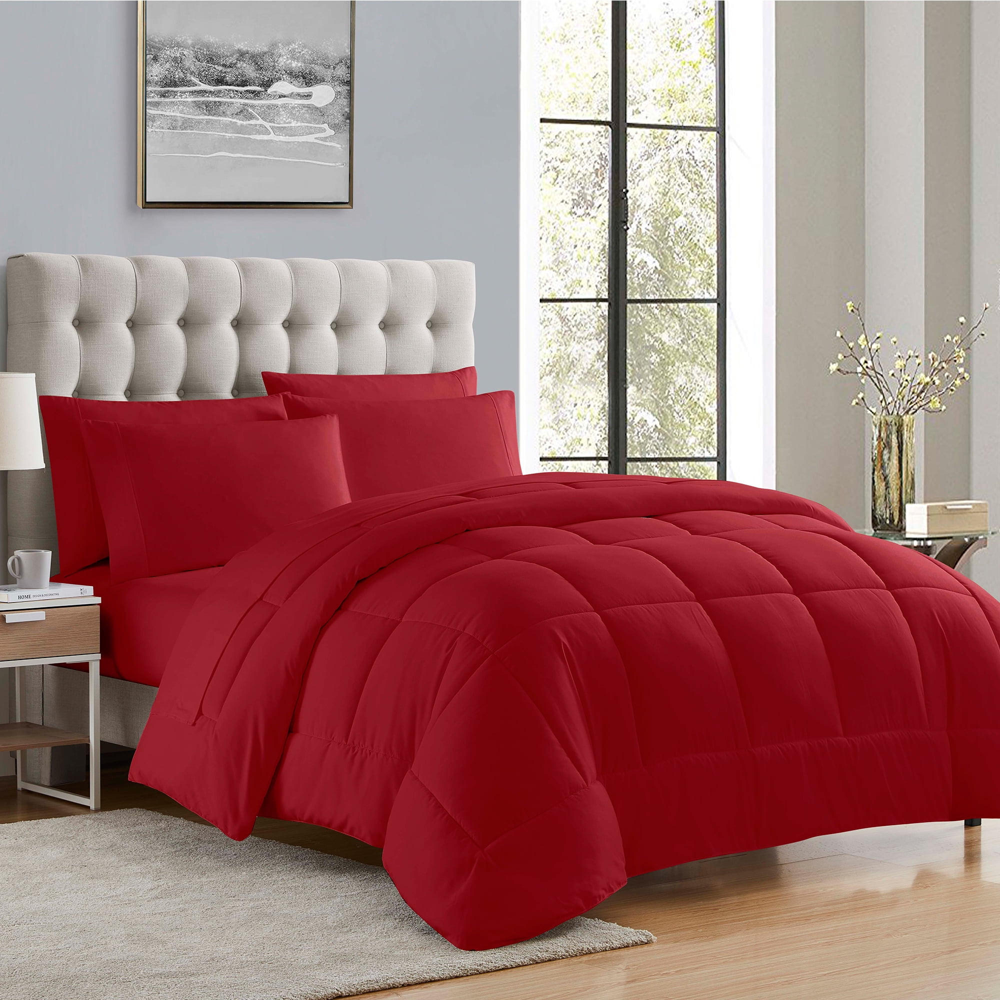 Luxury 5 Piece Beautiful Bedspread /Diamond Reversible Comforter set Red/Burduny 