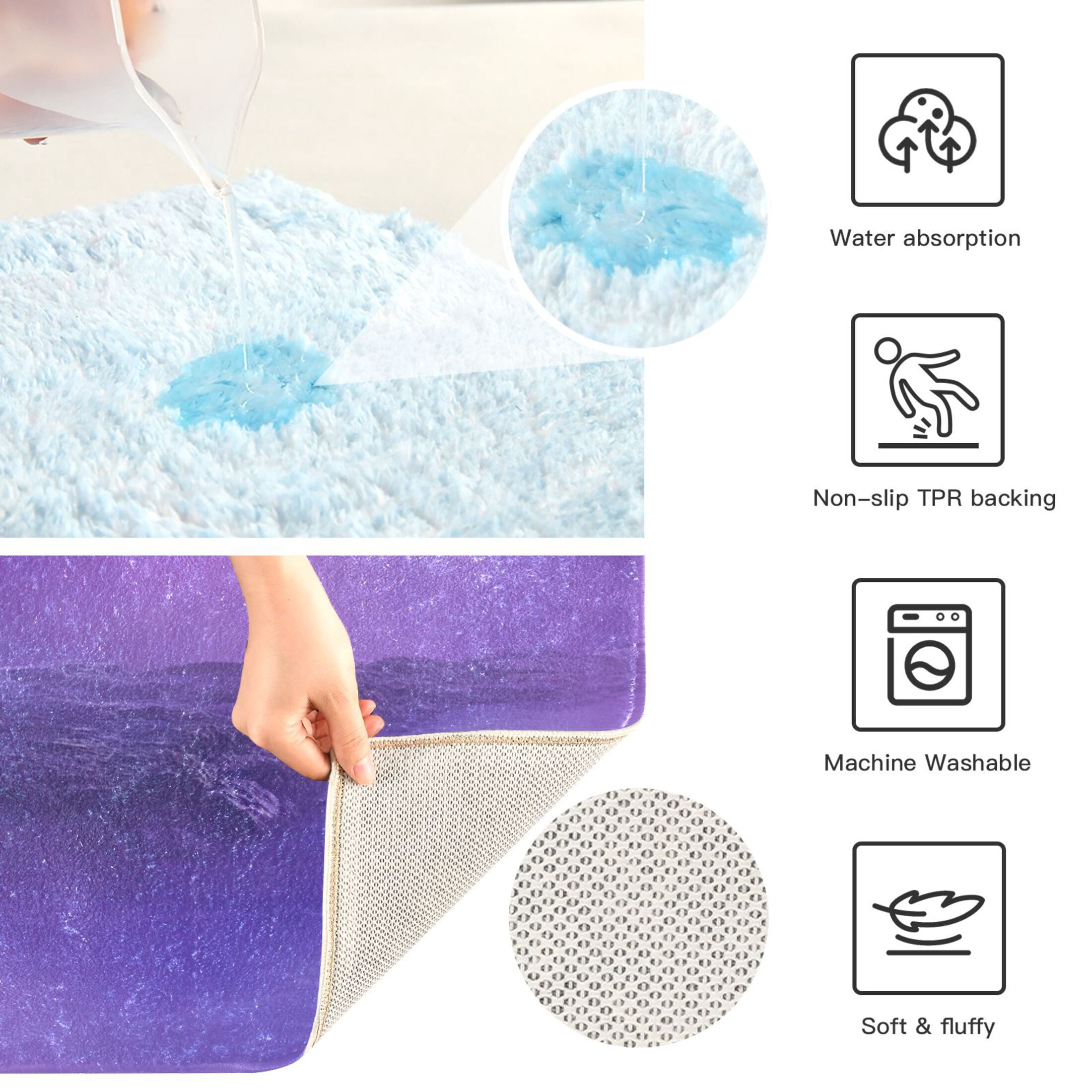 2 Piece Soft Bathroom Rug Set Purple Mist Bath Mat and U-Shaped Toilet Contour Rug (16"x24"+20"x24")