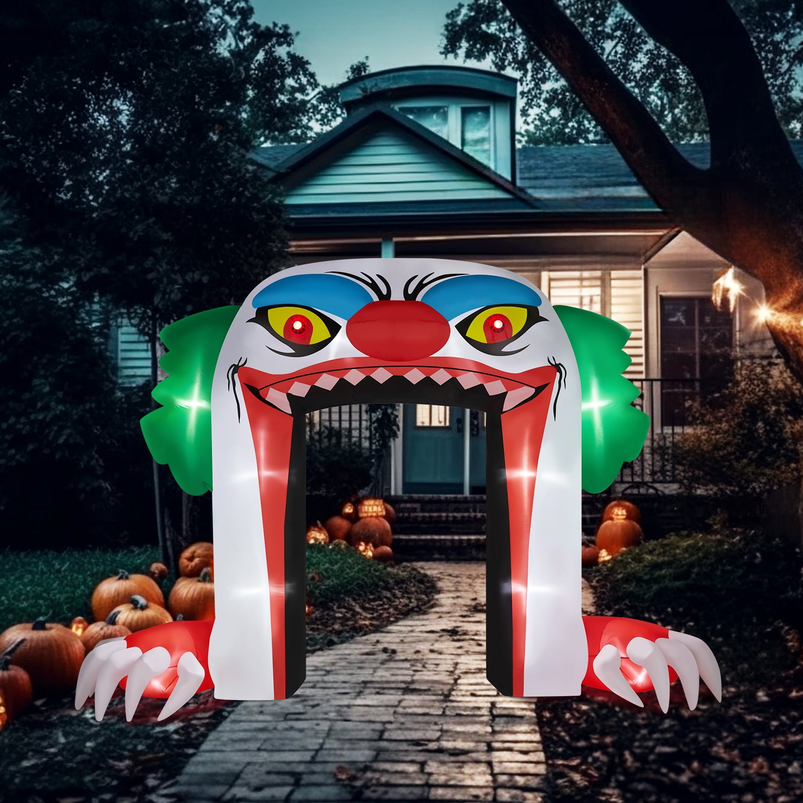8.9 FT Halloween Inflatable Clown Archway with LED Lights, Giant Spooky Clown Decoration Quick-Inflate Includes Stakes Ropes for Holiday Party Front Yard Lawn Garden Decor