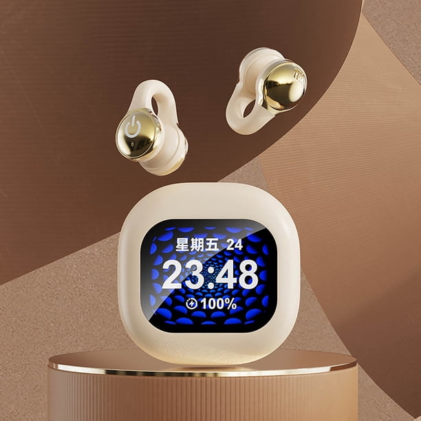 Auriculares abiertos Bluetooth 5.4 – impermeables IPX5, control táctil con pantalla LED, batería de 4-8 horas, auriculares estéreo inalámbricos, ajuste cómodo, negro/blanco/azul, alcance de 10 m