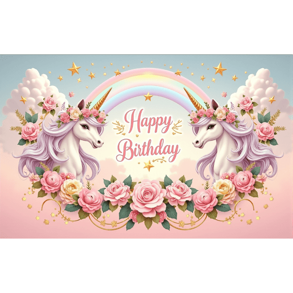 LUUFILx Unicorn Pink Flower Background Cloth Happy Birthday Party Baby Shower Anniversary Decoration Arrangement Photography Props