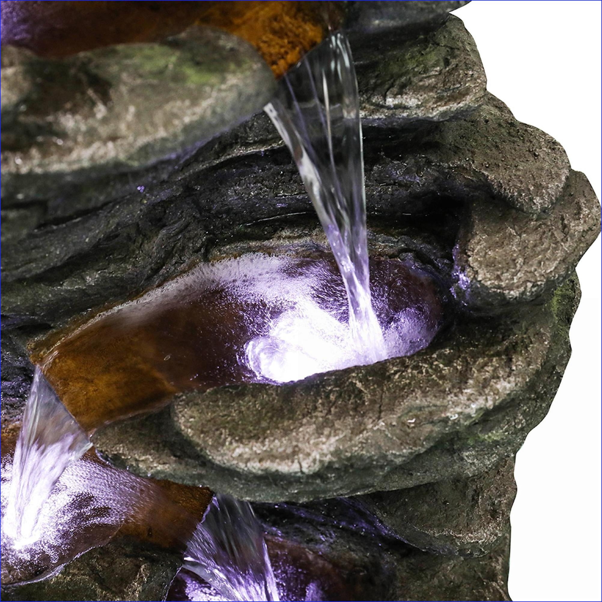 Fountains | 40" 6-Tier Cascading Outdoor Water Fountain, LED Lights, for Garden Patio Deck Yard | Gray|Resin