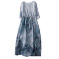 thumbnail image 2 of QIPOPIQ Robe Longue Bohème d'Été pour Femme Col Rond Manches Mi-Longues Robe Maxi Fluide avec Ceinture Liquidation, 2 of 9