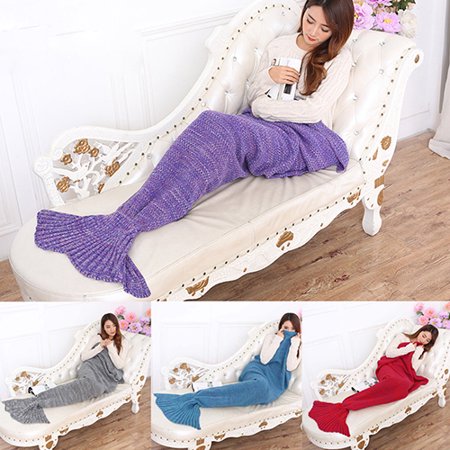 Heepo Knitting Handmade Fish Mermaid Tail Shape Sofa Bed Sleeping Bag Quilt Blanket