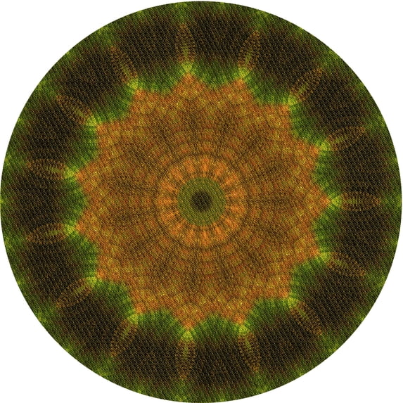 Ahgly Company Machine Washable Indoor Round Transitional Dark Yellow Green Area Rugs, 3' Round