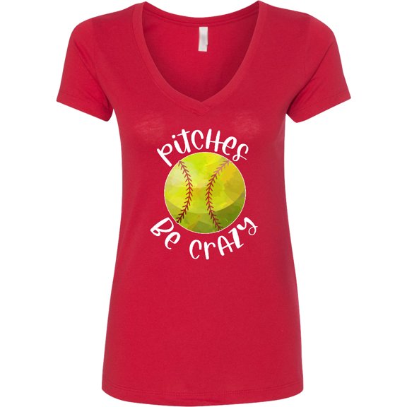 Inktastic Pitches Be Crazy Softball Humor Women's V-Neck T-Shirt