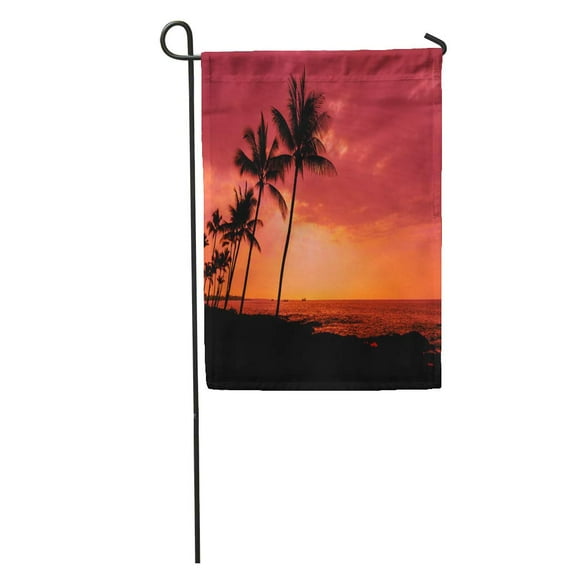 POGLIP Red Kona Sunset Against Palm Trees Big Island Hawaii Colorful Garden Flag Decorative Flag House Banner 12x18 inch