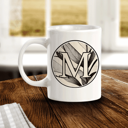 M 11oz Black and White Alphabet Monogrammed Initial Ceramic 11oz Coffee Mug