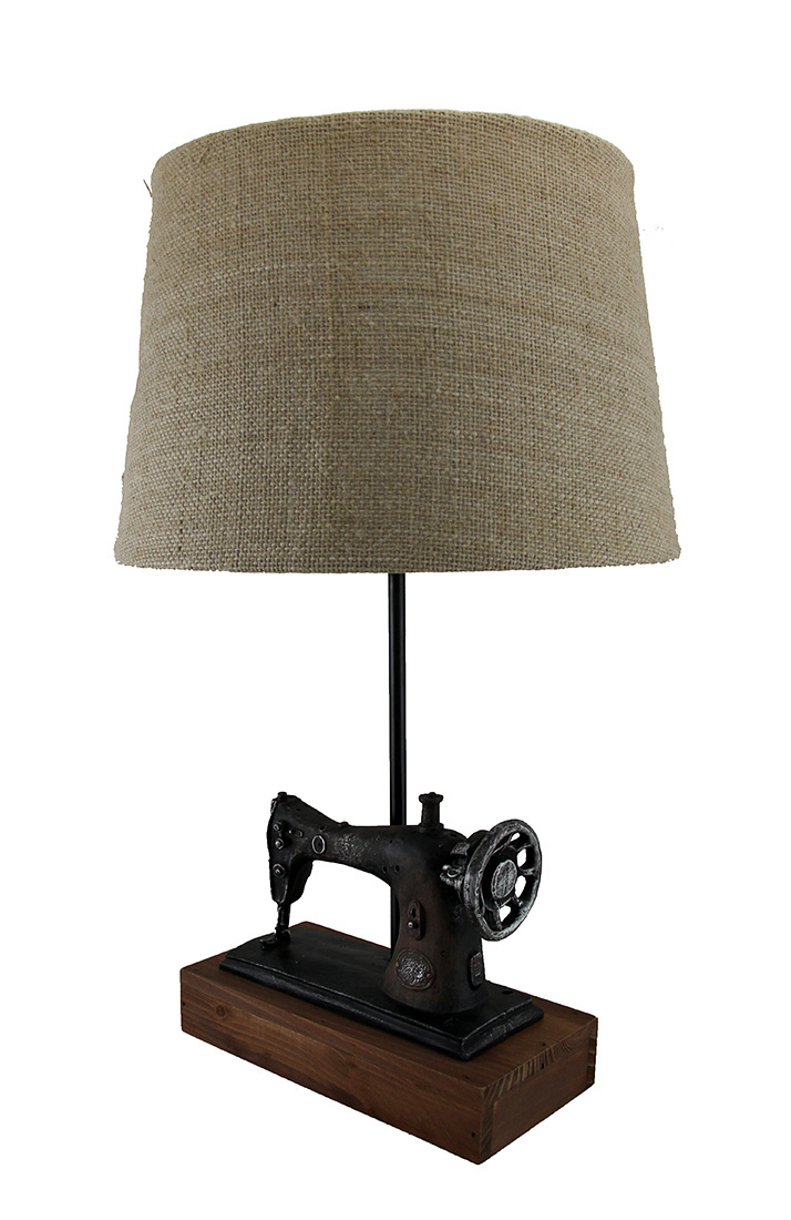 Antique Finish Vintage Sewing Machine Table Lamp w/Burlap Fabric Shade 20 Inch Walmart Canada