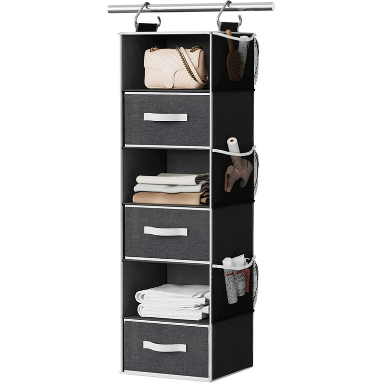 BrilliantJo 2 Pack Hanging Closet Organizer, 5 Shelves Hanging Storage with  6 Side Pockets for Clothes Shoes, 43x12x12(Black)