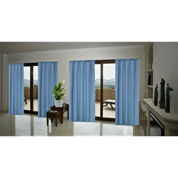 1 set R64 slate blue 2 piece blackout drapes rod pocket window curtain with foam backing set solid thermal lined panels 35" X 63" each