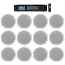 Rockville 6-Zone Amplifier (12) 8" 2-Way White Ceiling Speakers For Restaurant