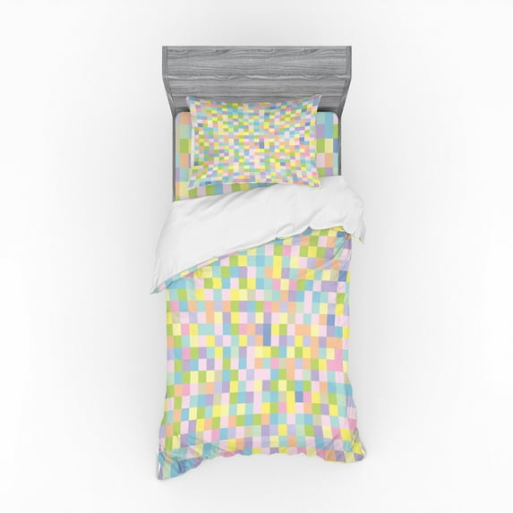 Ambesonne Pastel Bedding Set 3 Pcs, Colorful Squares Mosaic, Twin XL, Multicolor