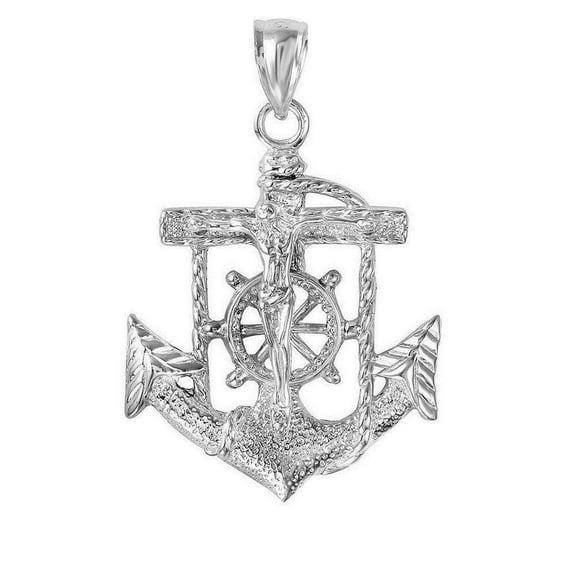 925 Sterling Silver Necklace w/ Mariners Anchor Crucifix Cross Pendant