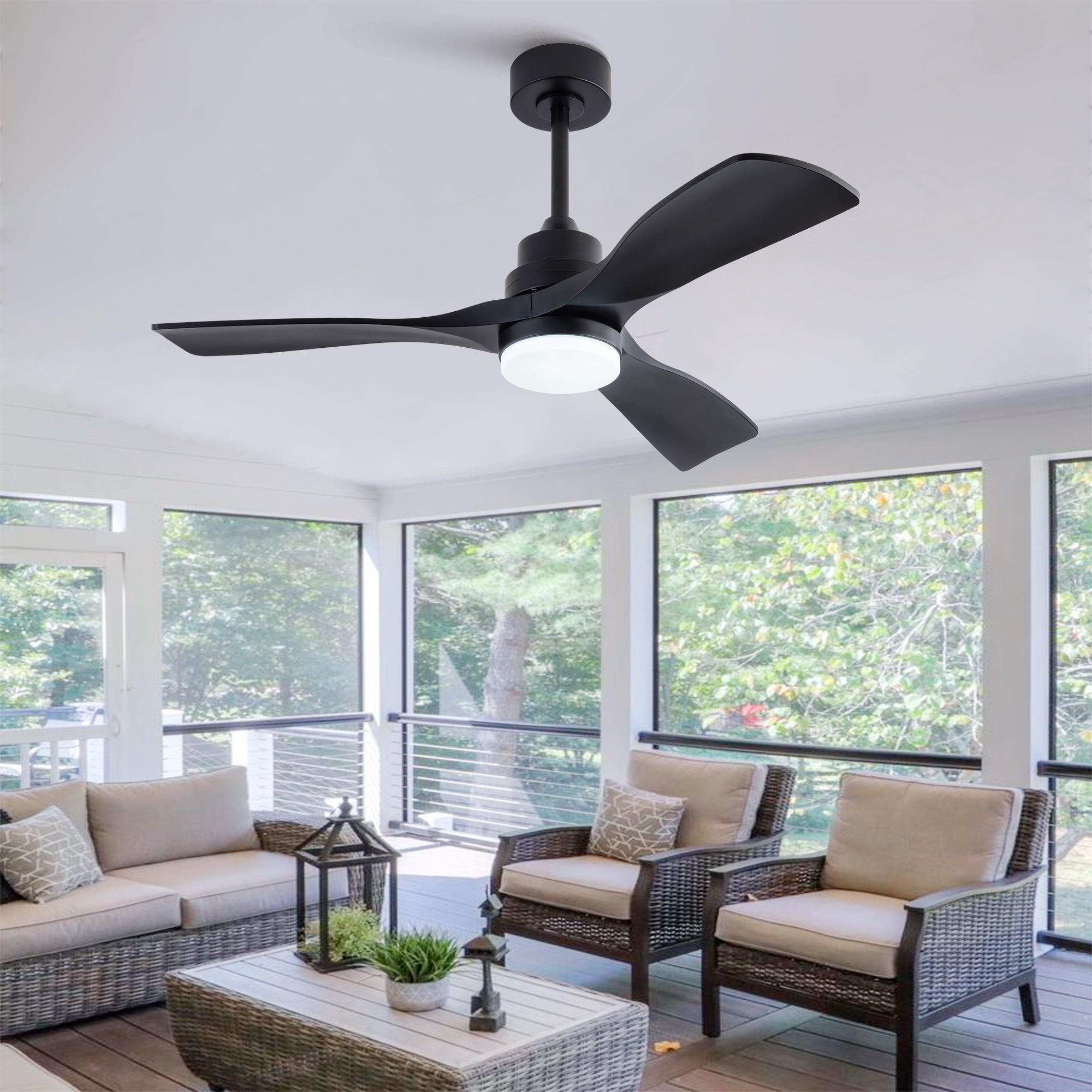 Ceiling Fan with Lights, 42 Inch Remote Control 3 ABS Blades Outdoor Ceiling Fan for Patio Farmhouse Bedroom, Black