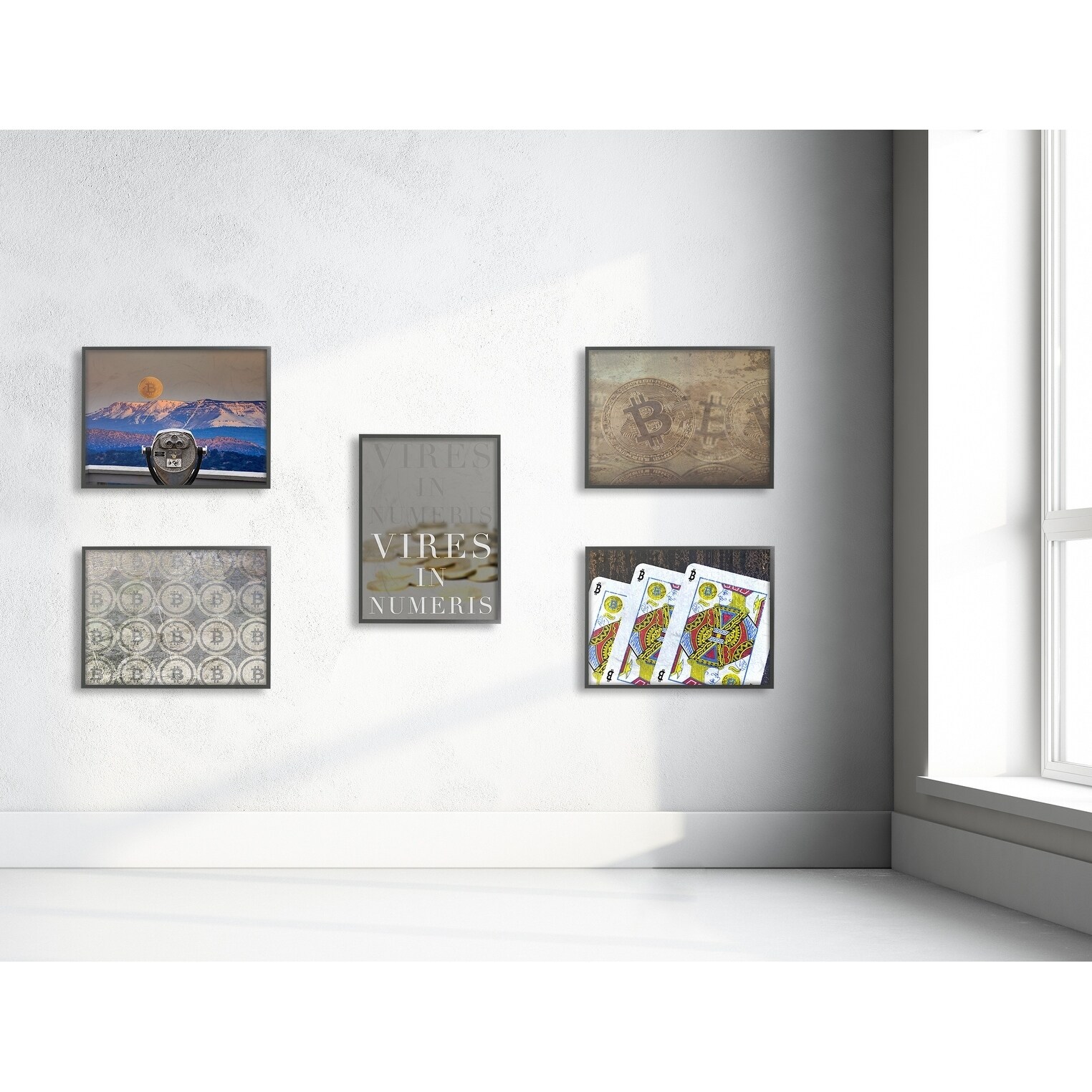 Stupell Industries Bitcoin on the Horizon Landscape Painting Black Framed Art Print Wall Art, 16 x 20