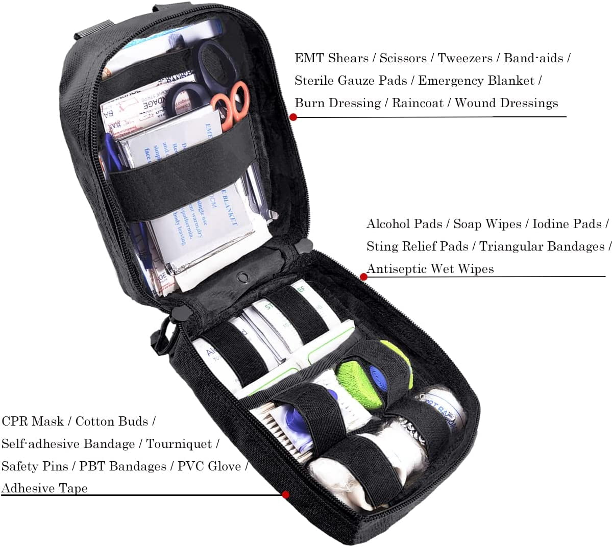 EMT Pouch MOLLE Ifak Pouch Tactical MOLLE Medical First Aid Kit Utility Pouch (with Medical Supplies)