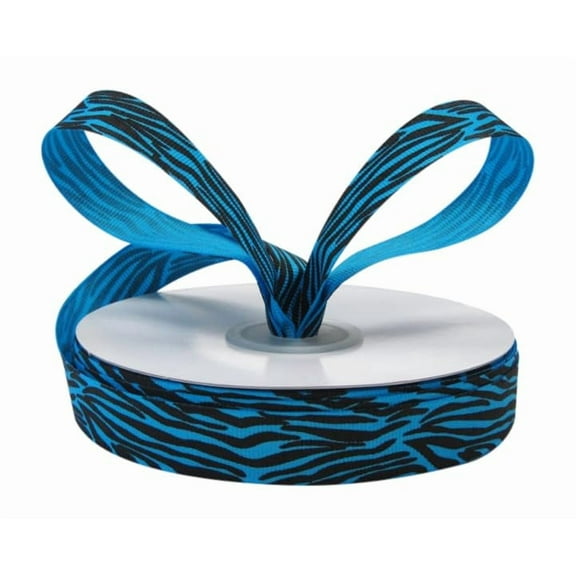 Ribbon Bazaar Grosgrain Zebra Print 5/8 inch Island Blue 25 yards Ribbon