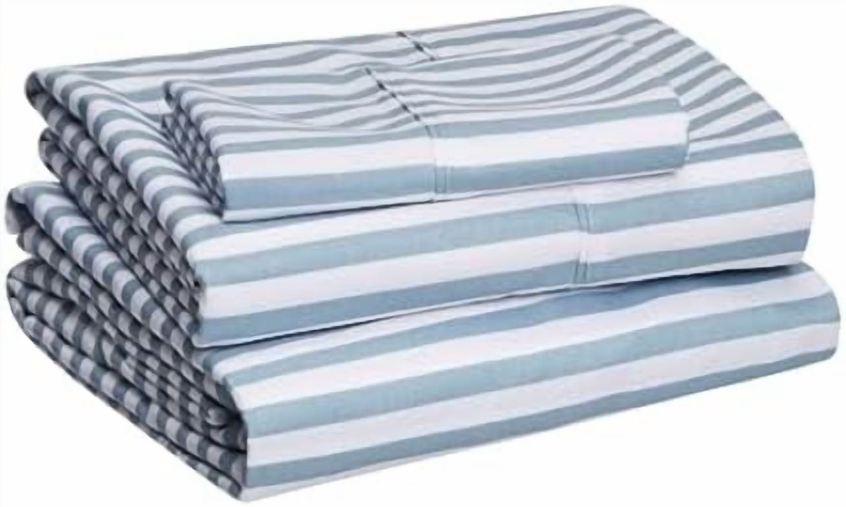 Basics Lightweight Super Soft Easy Care Microfiber 3 Piece Bed Sheet Set With 14-inch Deep Pockets - Twin, Dusty Blue Pinstripe,Printed