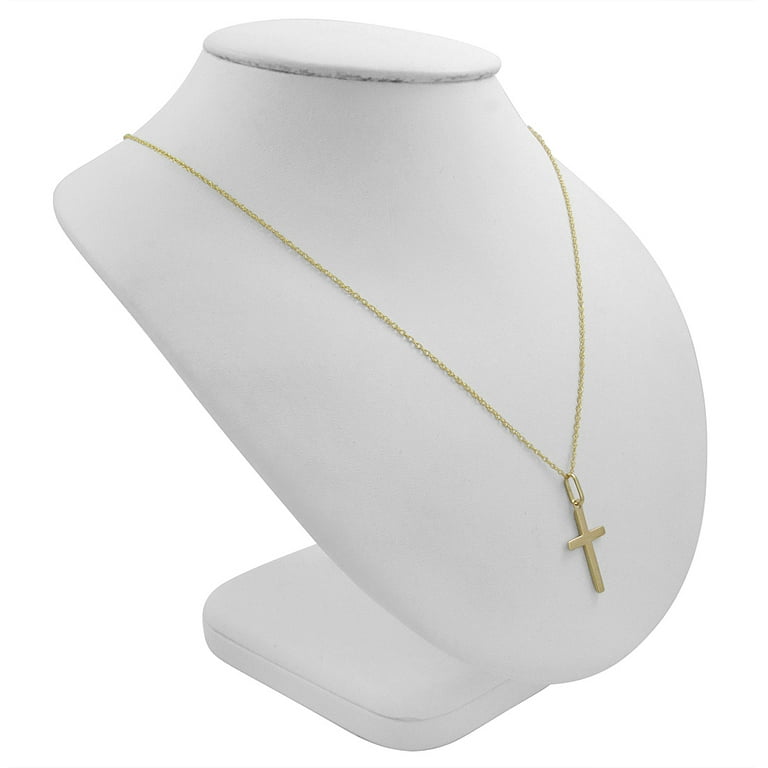 14K Solid Yellow Gold Cross Pendant Necklace for Women on an 18 inch 14K Gold Chain