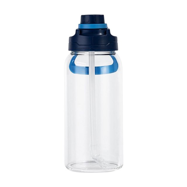 Vaso de paja de vidrio Cateissary portátil 1350ml resistente al calor color sólido azul