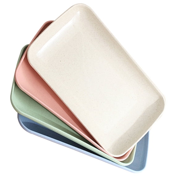 NIAIZEK 4-Piece Assorted Color Rectangular Sushi Plates Set Made of Wheat Straw
