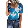 thumbnail image 2 of Lydiaunistar T-Shirt Décontracté à Manches Courtes pour Femmes, Grande Taille, Col Rond, Imitation Coton, Léger, pour Usage Quotidien, Bleu, 2 of 5