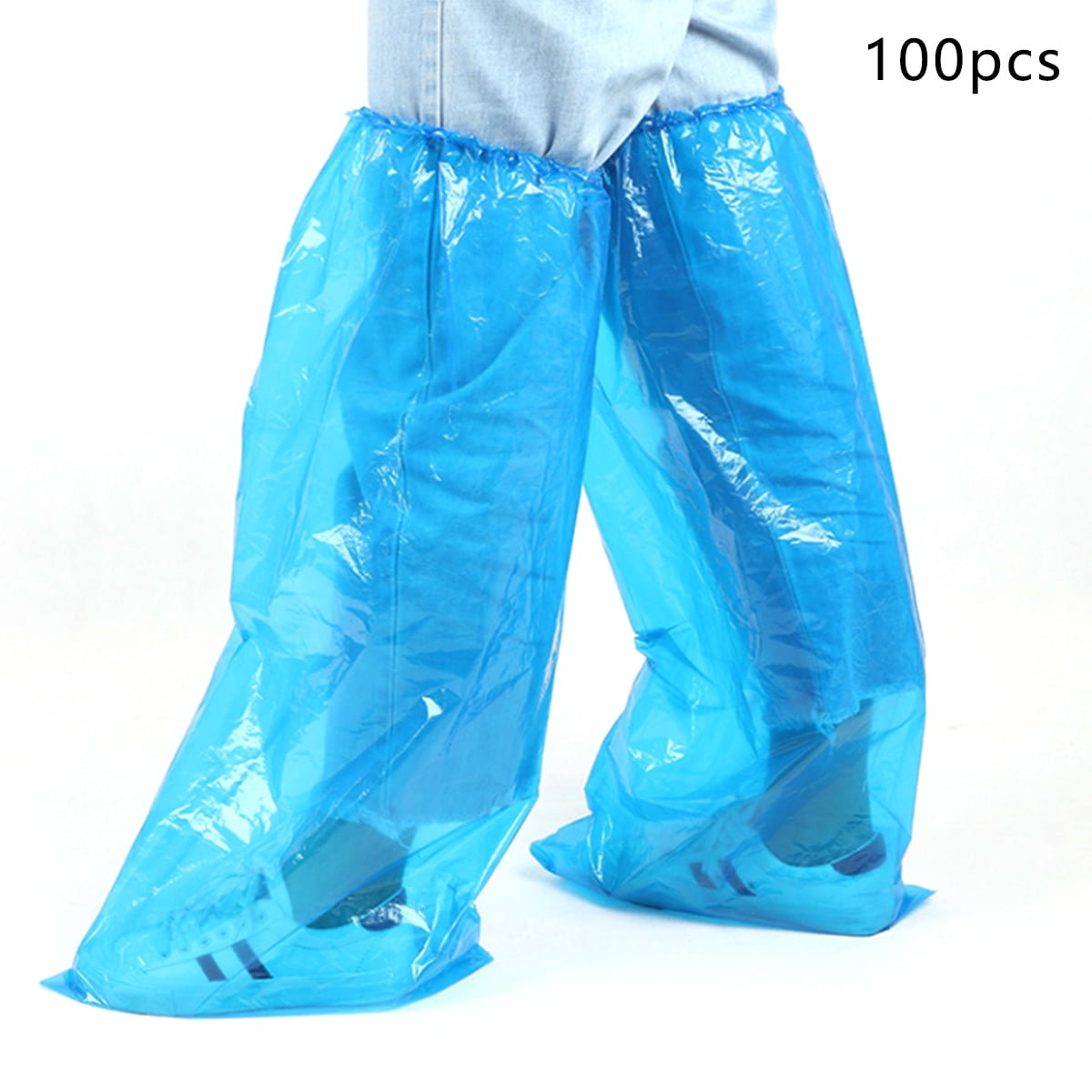 SeniorMar Disposable Shoe Covers Blue Rain Shoes and Boots Cover Plastic Long Shoe Cover Clear Waterproof Anti-Slip Overshoe 