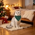thumbnail image 4 of Christmas Pet Bandana, 23.6in Plaid Snowflake Triangle Scarf for Dogs & Cats, Holiday Party Outfit, Green, 4 of 6