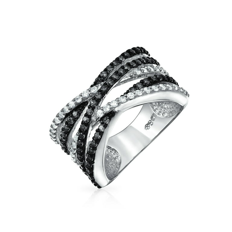 Criss Cross Two Black AAA CZ Band Ring Sliver Plated Brass - Walmart.com