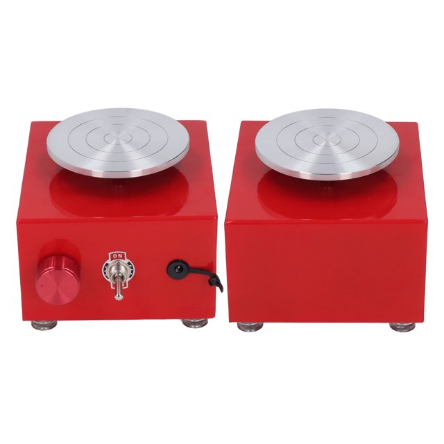 Mini torno de alfarería para niños con lavabo de agua desmontable Llave hexagonal Rueda de alfarería de velocidad ajustable de 2000 RPM Eléctrico 100-240 V Enchufe rojo de EE. UU.