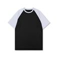 thumbnail image 1 of Blusas y camisas de manga corta y cuello redondo para hombre. Blusa de manga corta con cuello redondo, elástica, de color liso y empalmada., 1 of 4