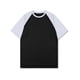 thumbnail image 1 of Blusas y camisas de manga corta y cuello redondo para hombre. Blusa de manga corta con cuello redondo, elástica, de color liso y empalmada., 1 of 4