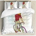 thumbnail image 3 of Retro Duvet Cover Set Twin Size, Hipster Goat on Bicycle Fashion Model Horns Hooves Teenager Boy Colorful Artwork, Decorative 2 Piece Bedding Set with 1 Pillow Sham, Multicolor, by Ambesonne, 3 of 3