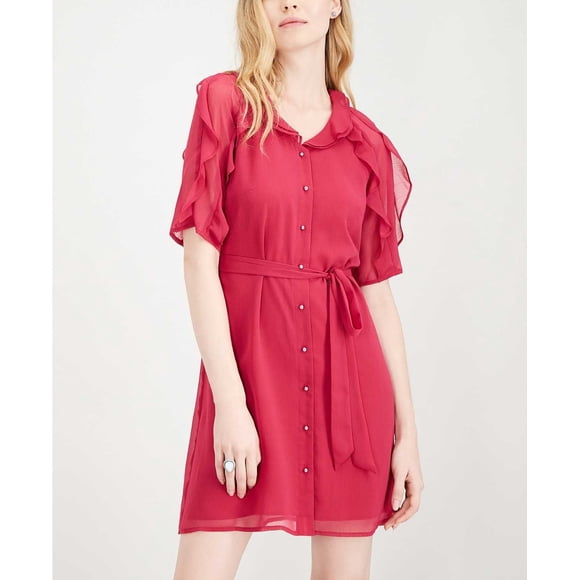 Maison Jules Robe-Chemise à Volants pour Femmes, Rouge Vif, Très Grand