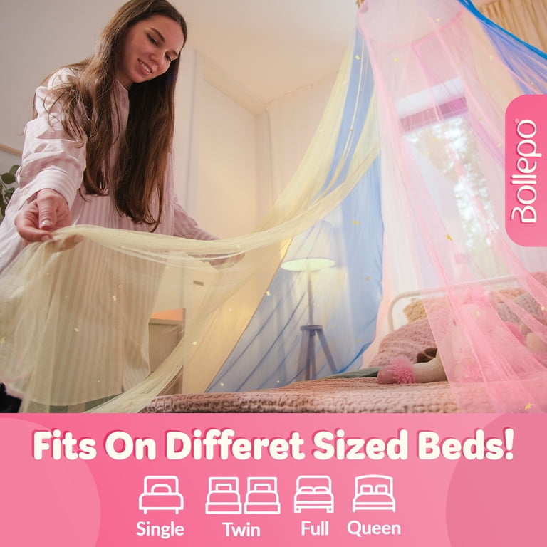 Princess Color In Print Out Bollepo Twin Bed Canopy, Glow Princess Stars, Magical Rainbow Netting ...