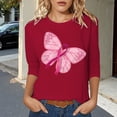 thumbnail image 2 of Fgnfyis T-Shirts pour Femmes Sensibilisation au Cancer Haut Décontracté Col Rond Manche Trois Quarts Design Imprimé pour Usage Quotidien et Occasions Festives Printemps Été Automne Hauts pour Femmes Rouge Melon D\'eau L, 2 of 4