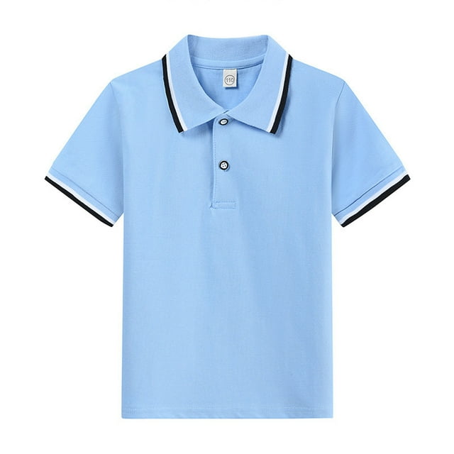 T-shirts Garçons Été Manches Courtes Classique Ample Doux Colorblock Polo à Col Bleu Clair 5-6 Ans
