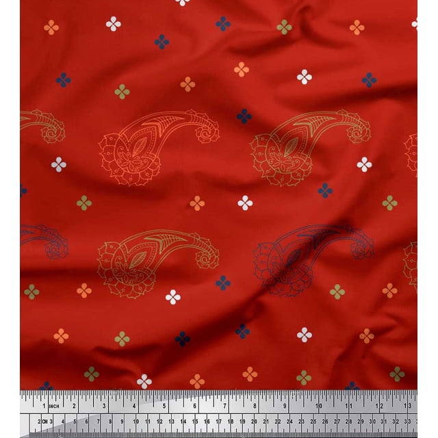 Soimoi polyester Crepe Fabric Paisley & Jamdani Print Fabric by Yard 52 Inch Wide